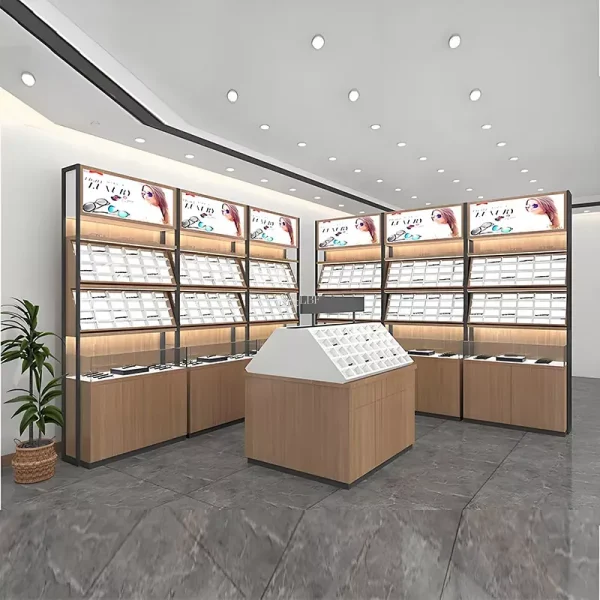 Présentoir optique mural en bois