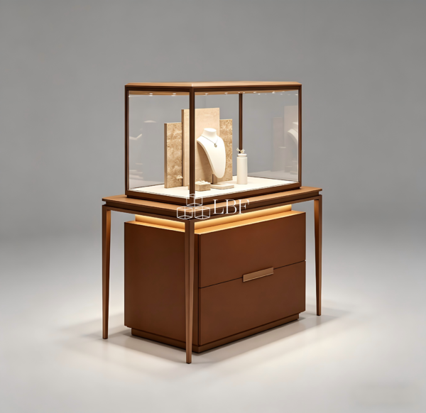 Hochwertiger Schmuckvitrine aus Massivholz und Glas