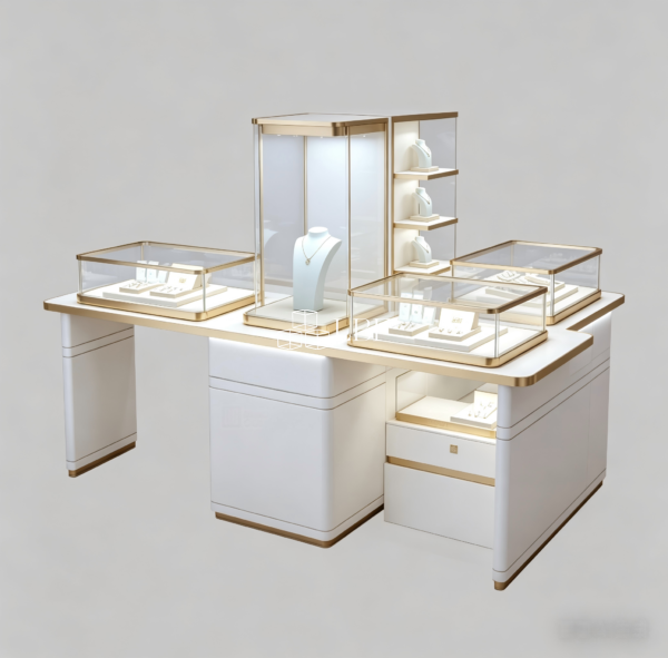 It is suitable for high - end jewelry exhibition halls and brand counters. It can centrally display valuable jewelry such as diamond rings and necklaces. Through exquisite displays and lighting designs, it enhances the brand's sense of luxury, attracts high - end customers, promotes transactions, and ensures the safety of exhibits.