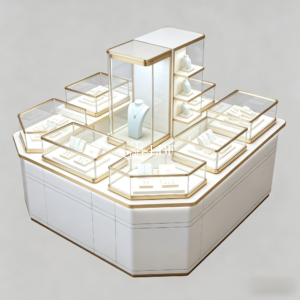 It is suitable for high - end jewelry exhibition halls and brand flagship stores. It creates an immersive shopping space, arranges displays in a scientific way by zoning, enhances the brand's style, attracts high - end customer groups, takes both display and storage into consideration, and helps upgrade the store's image.