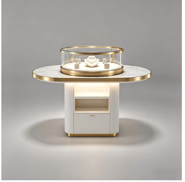 Light - luxury circular mid - island jewelry display cabine