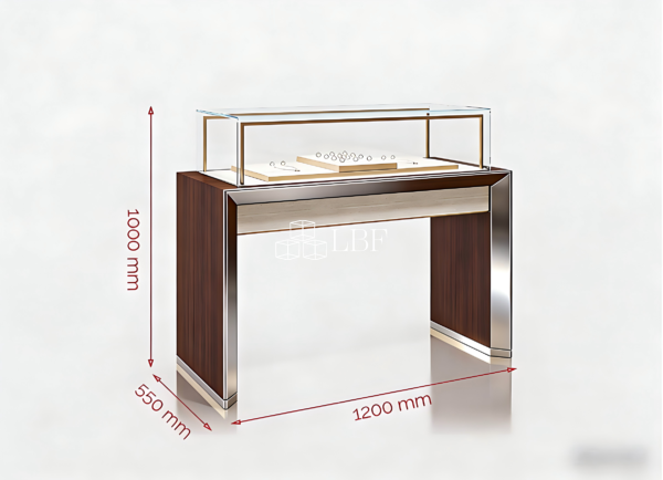 It can be used for product promotion, specification description and plan display of customized jewelry display cabinets, clearly presenting the size, structure and display effect of the display cabinets. It is suitable for online store detail pages, communication with foreign trade customers, store decoration plans and investment promotion materials. It helps to accurately convey product parameters, enhance customer trust and promote order conversion.