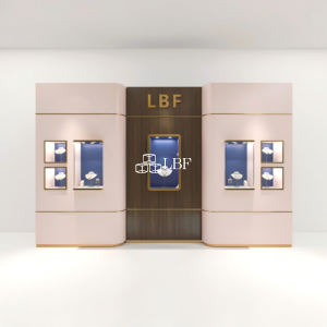 LBF Modern Curved Luxury Jewelry Display Wall Cabinet Custom LED Brand Showcase System