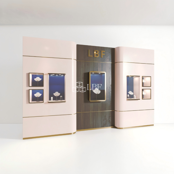 LBF Modern Curved Luxury Jewelry Display Wall Cabinet Custom LED Brand Showcase System - Image 2