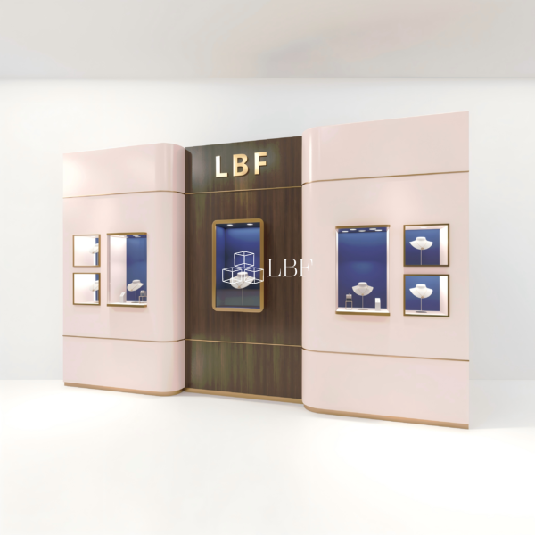 LBF Modern Curved Luxury Jewelry Display Wall Cabinet Custom LED Brand Showcase System - Image 3