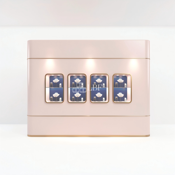 LBF Modern Light Luxury Curved Jewelry Display Wall Cabinet Custom LED Showcase System