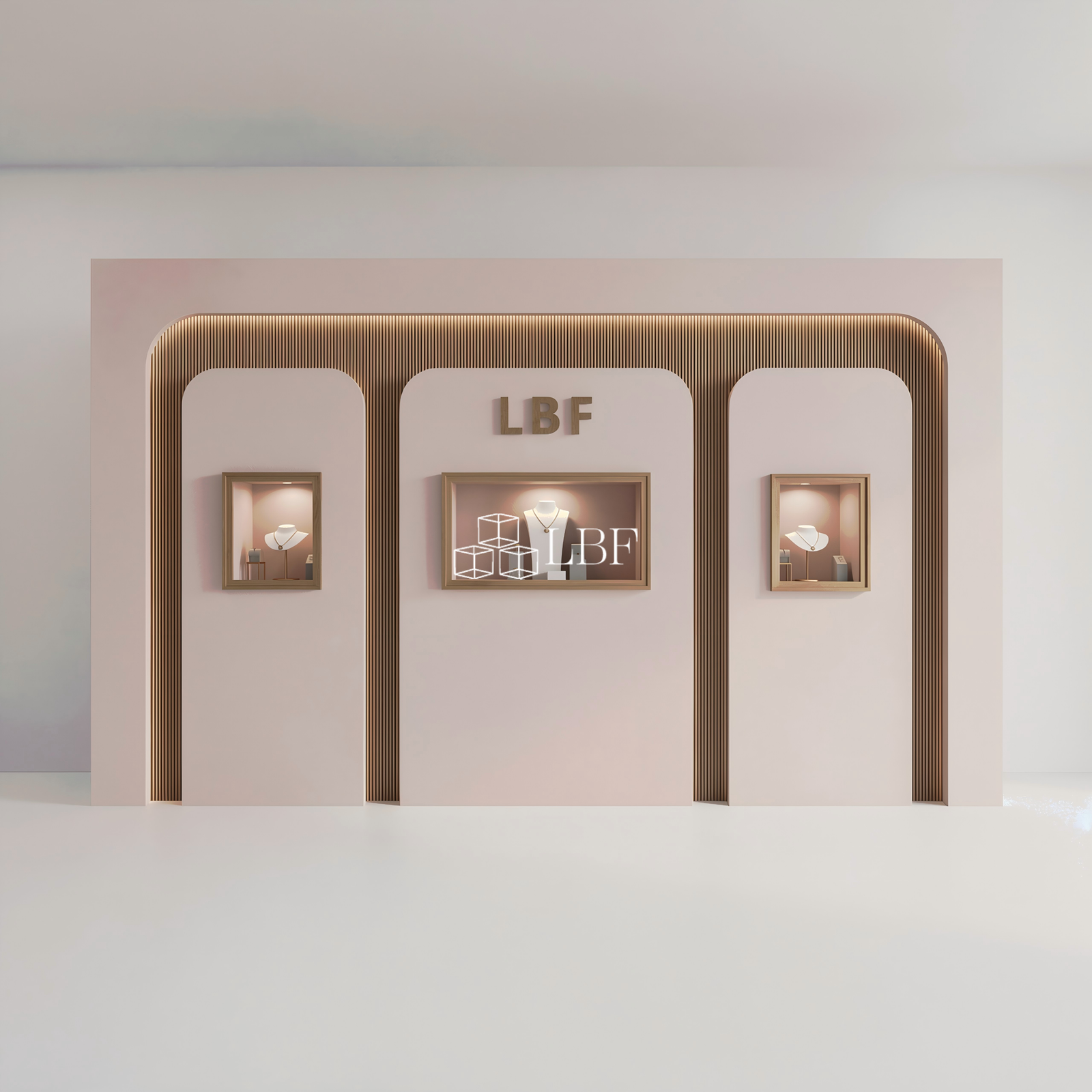 Curved Rounded Corner Brand Image Jewelry Wall Cabinet