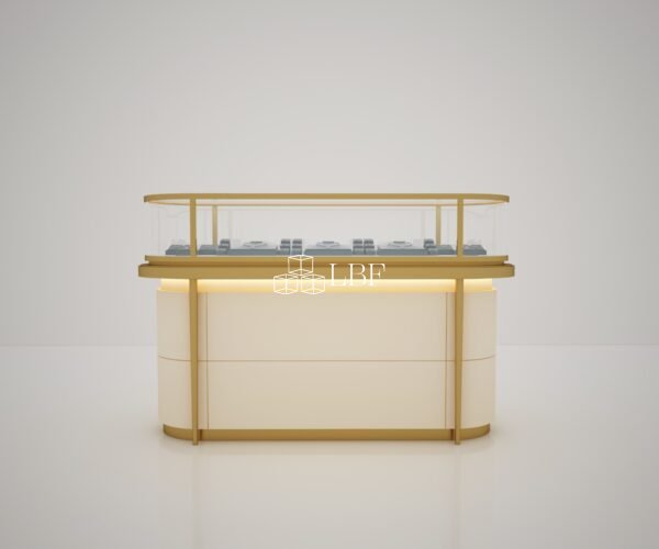 Light Luxury Curved Gold Trim Jewelry Island Display Showcase - Immagine 3