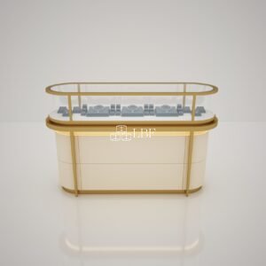 Light Luxury Curved Gold Trim Jewelry Island Display Showcase