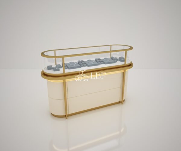 Light Luxury Curved Gold Trim Jewelry Island Display Showcase - Immagine 2