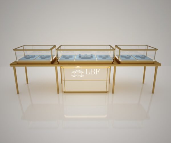 Gold Frame Glass Display Counter for Jewelry Stores