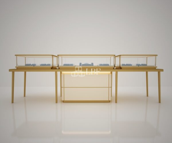 Gold Frame Glass Display Counter for Jewelry Stores - Image 2