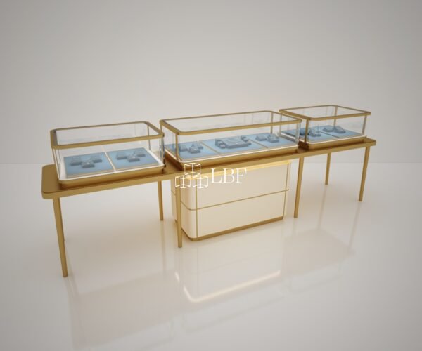Gold Frame Glass Display Counter for Jewelry Stores - Image 3