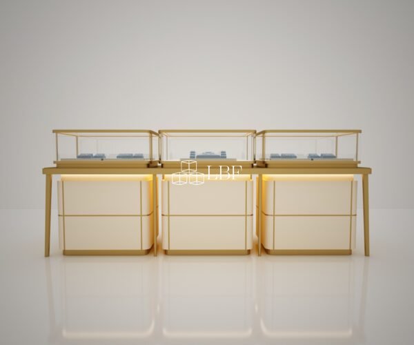 Gold Stainless Steel Base Glass Jewelry Display Counter, Combined Jewellery Shop Showcase - Bild 3