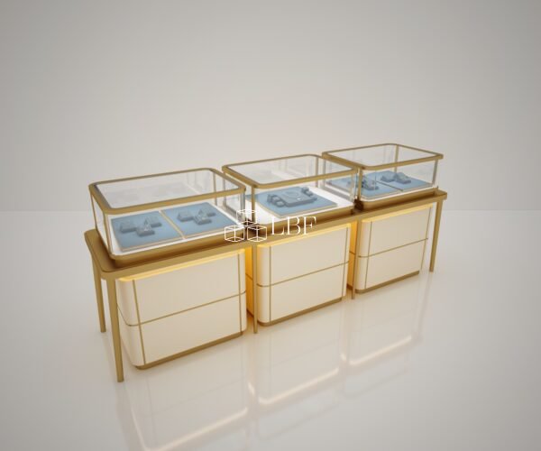 Gold Stainless Steel Base Glass Jewelry Display Counter, Combined Jewellery Shop Showcase - Bild 2