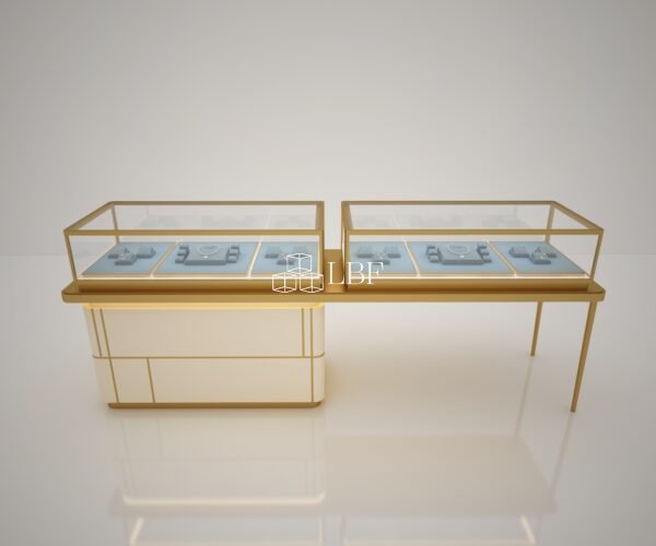 Luxury Gold Frame Glass Jewellery Island Counter