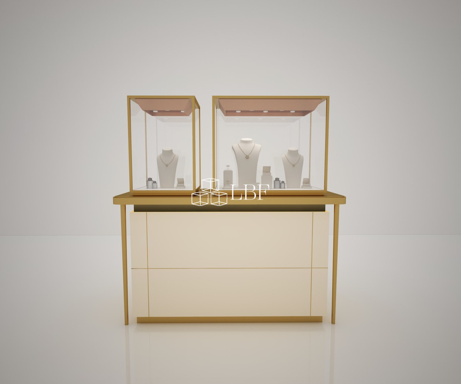 Light Luxury Champagne Gold Modular Jewelry Display Cabinet