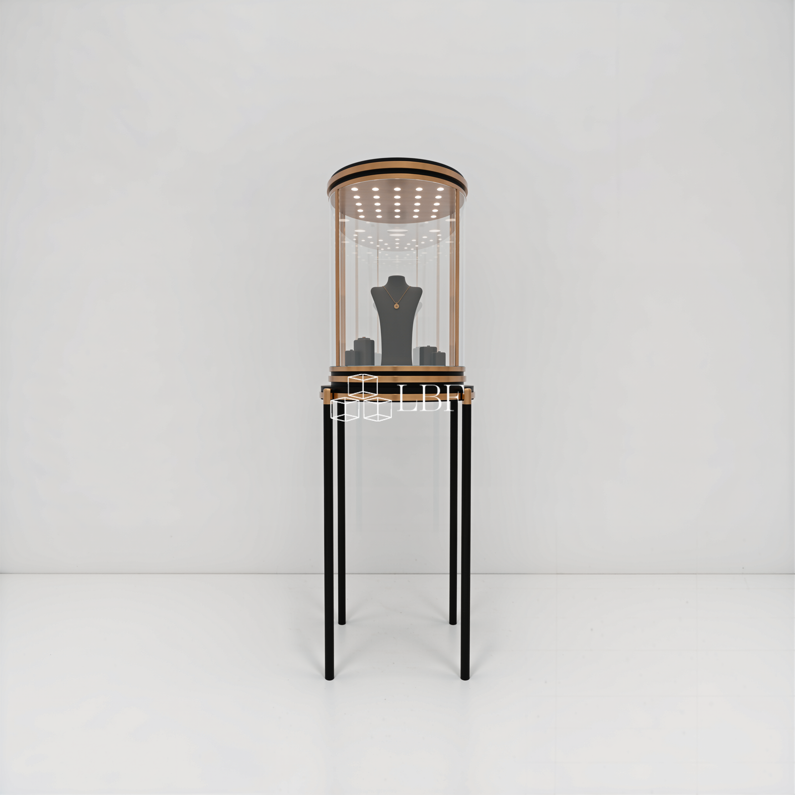 Cylindrical Jewelry Window Showcase