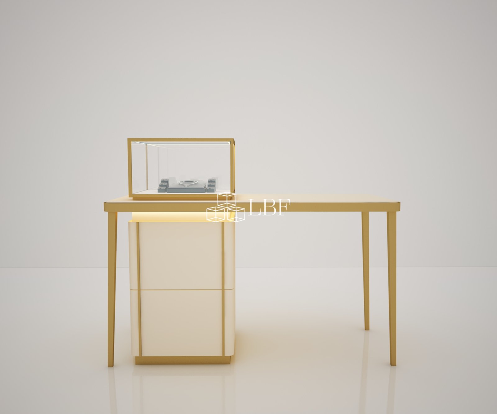 Gold Metal Jewelry Showcase Cabinet - Image 2