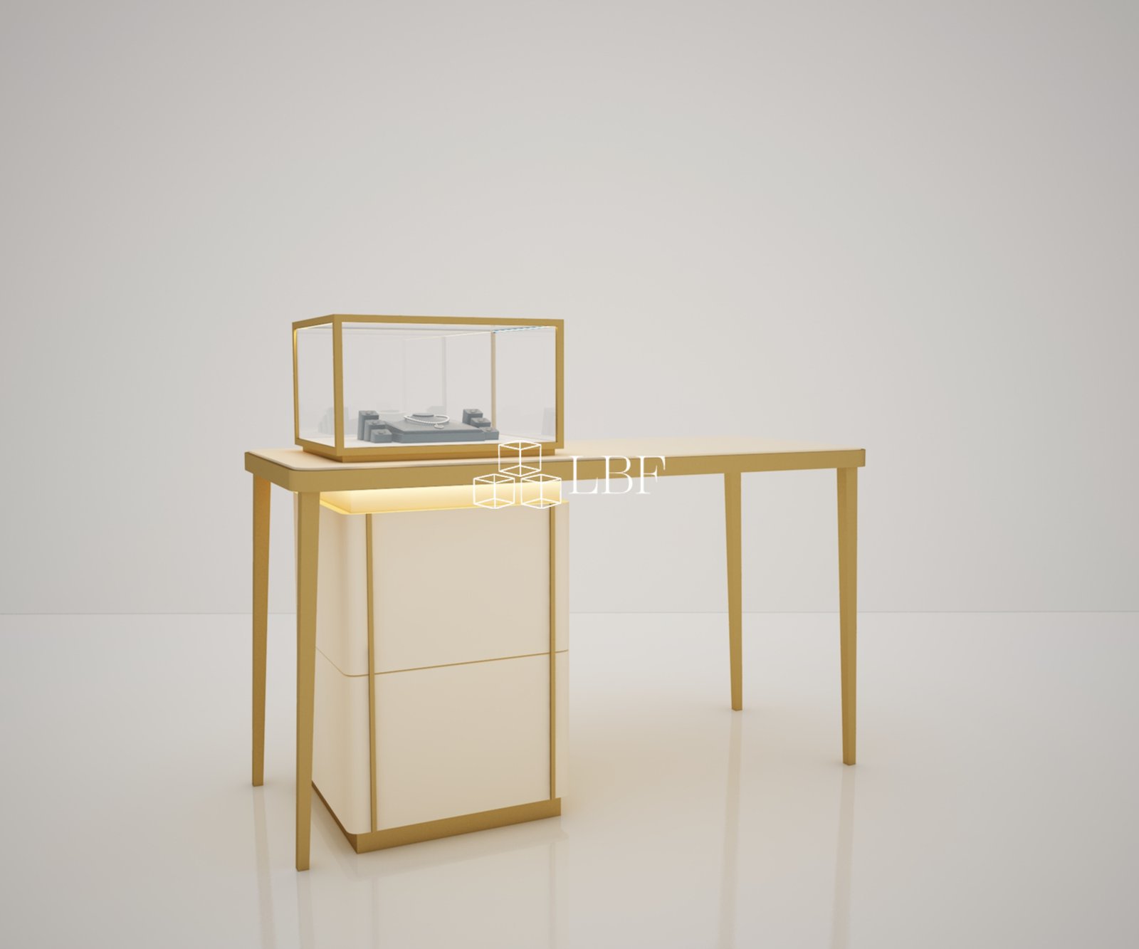 Gold Metal Jewelry Showcase Cabinet - Image 3