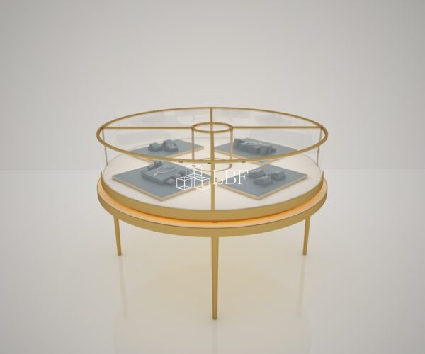 Round Slim Steel Frame Jewelry Island Display Cabinet