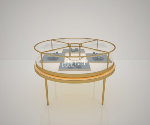 Round Slim Steel Frame Jewelry Island Display Cabinet - Image 2