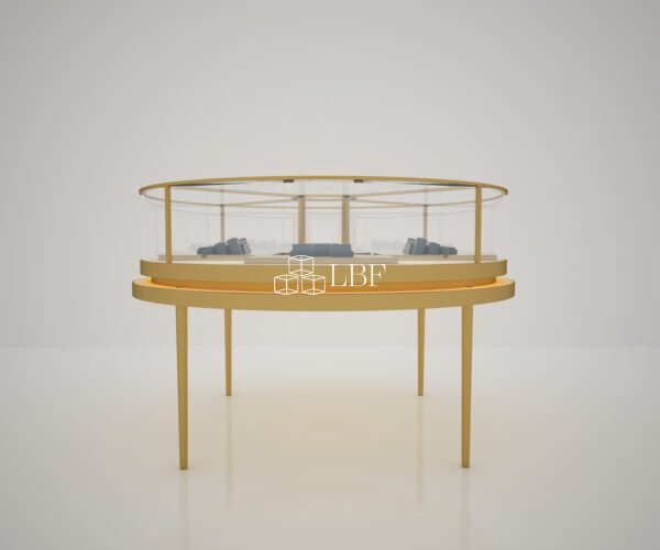 Round Slim Steel Frame Jewelry Island Display Cabinet - Image 3