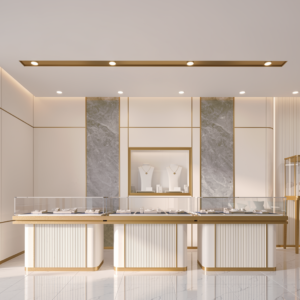 Luxury White & Gold Jewelry Display Showcase Set