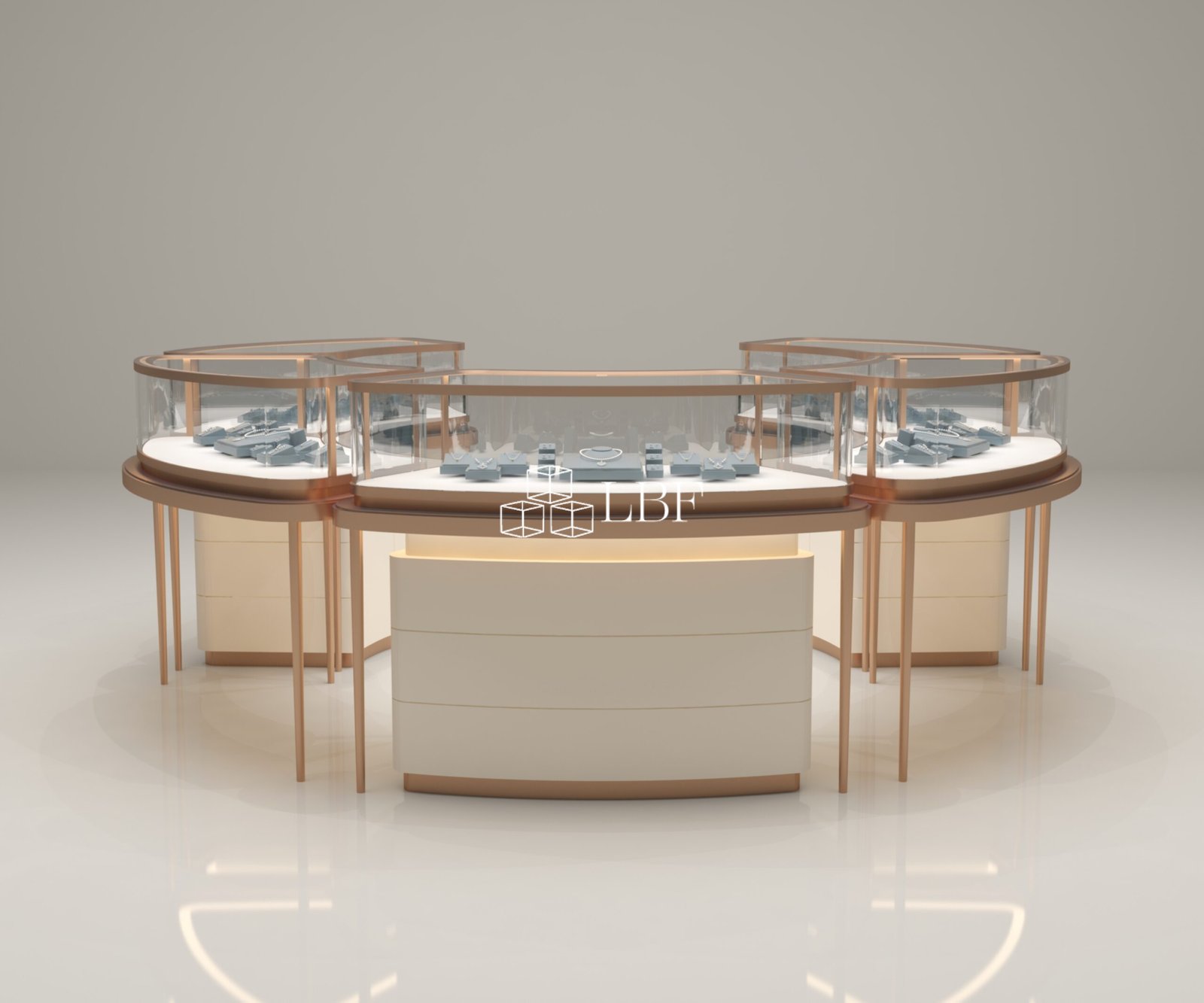 Curved Enclosed Jewelry Glass Island Display