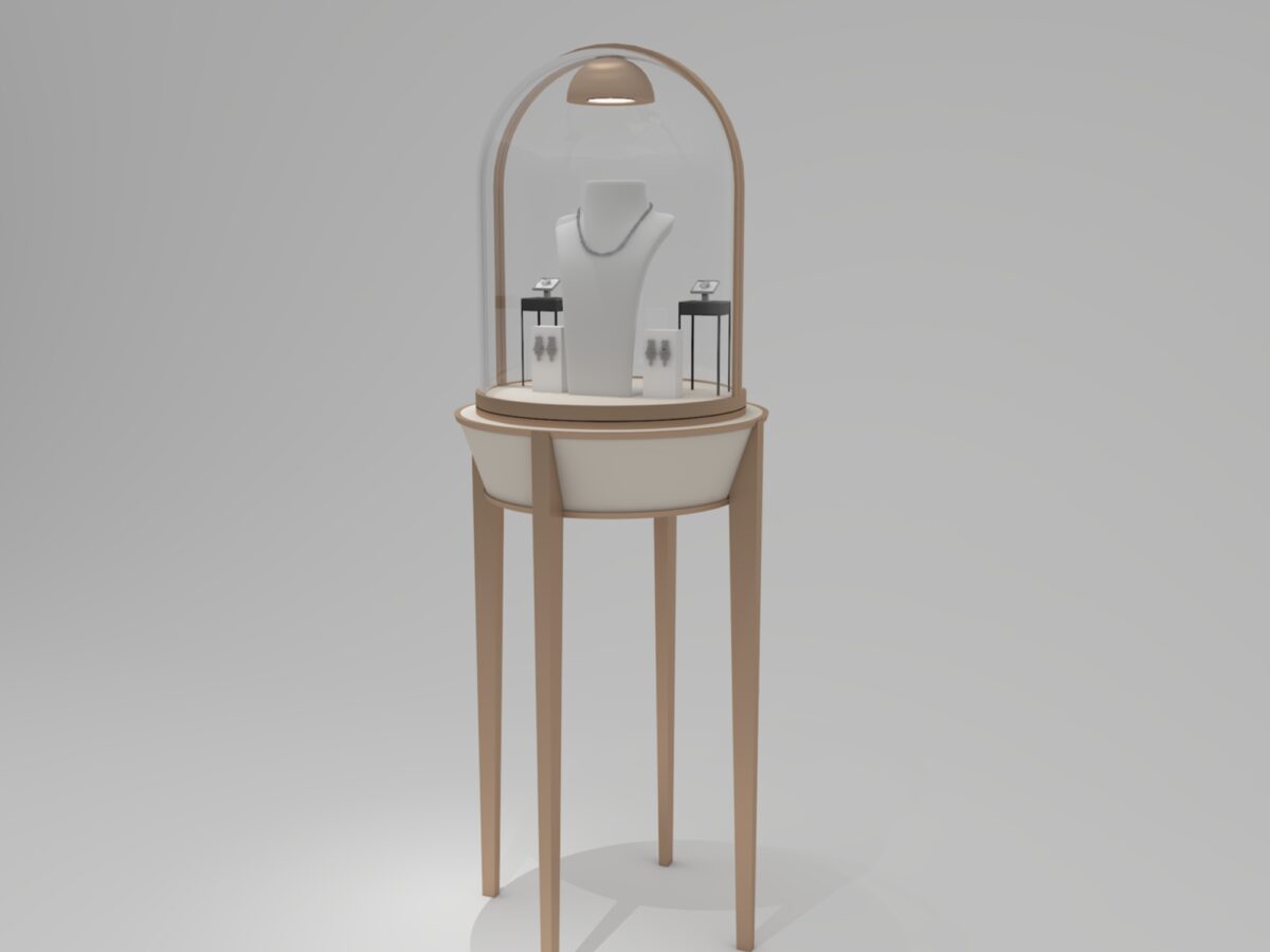 Arched glass high-legged jewelry display case