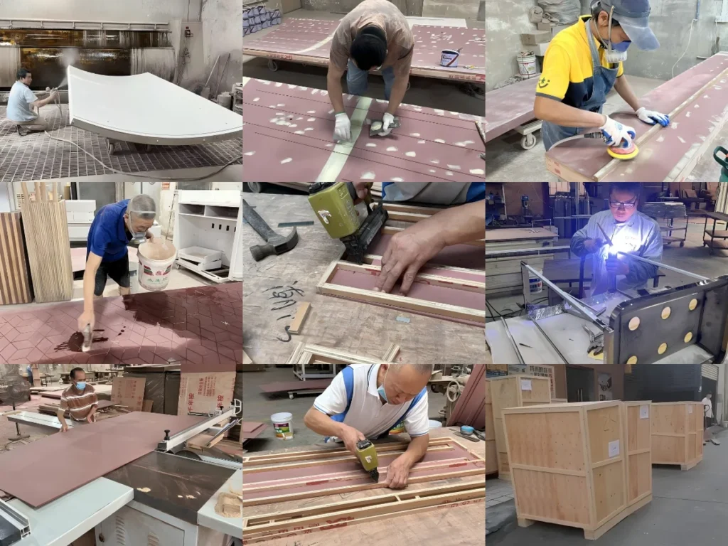Craftsmanship in the Libafang factory: sanding, polishing, welding, woodworking and export packing under strict quality control