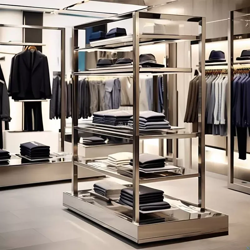 Présentoir à vêtements pour hommes en acier inoxydable