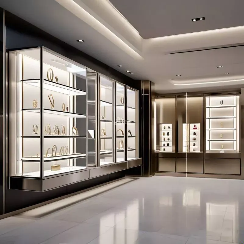 Vitrine murale pour bijoux en acier inoxydable