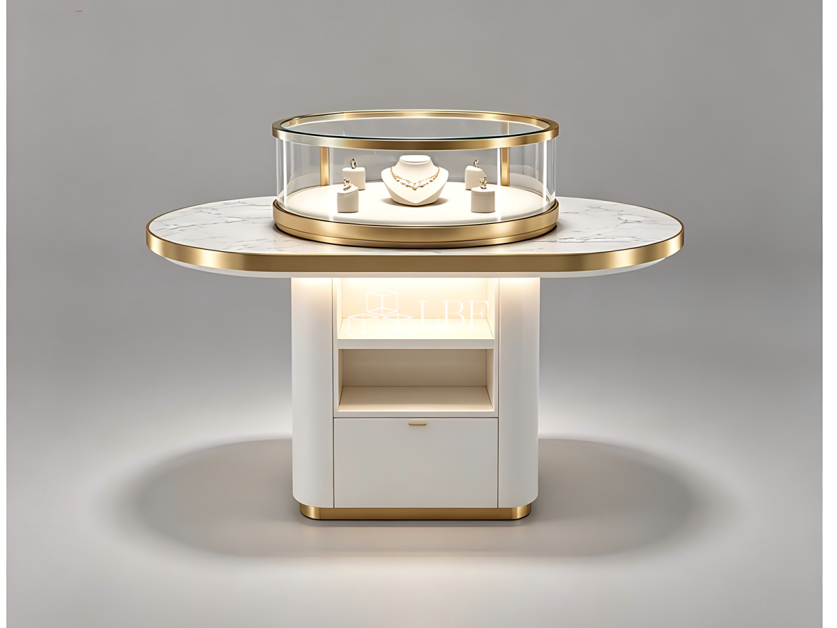 Light – cabine d&rsquo;exposition de bijoux circulaire de milieu d&rsquo;îlot de luxe