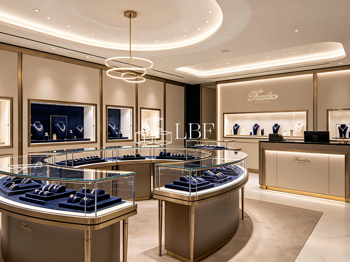 Salle d&rsquo;exposition de présentoirs de luxe pour bijoux