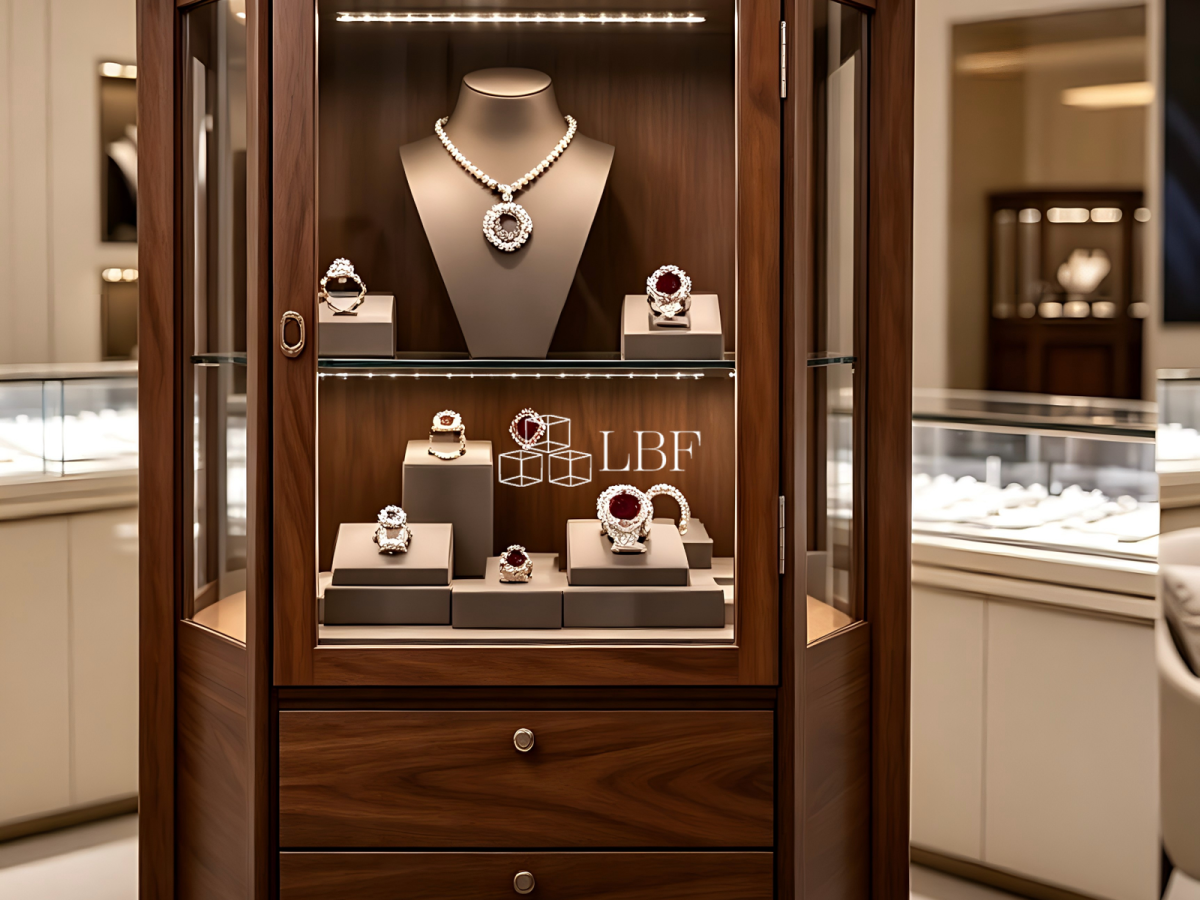Massif – armoire de présentation pour bijoux en bois