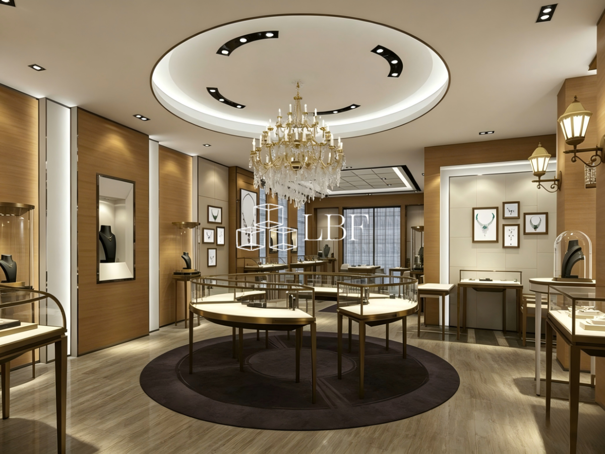 [Luxe Léger Français] Style Classique Européen Moderne pour un Espace d&rsquo;Exposition de Bijoux
