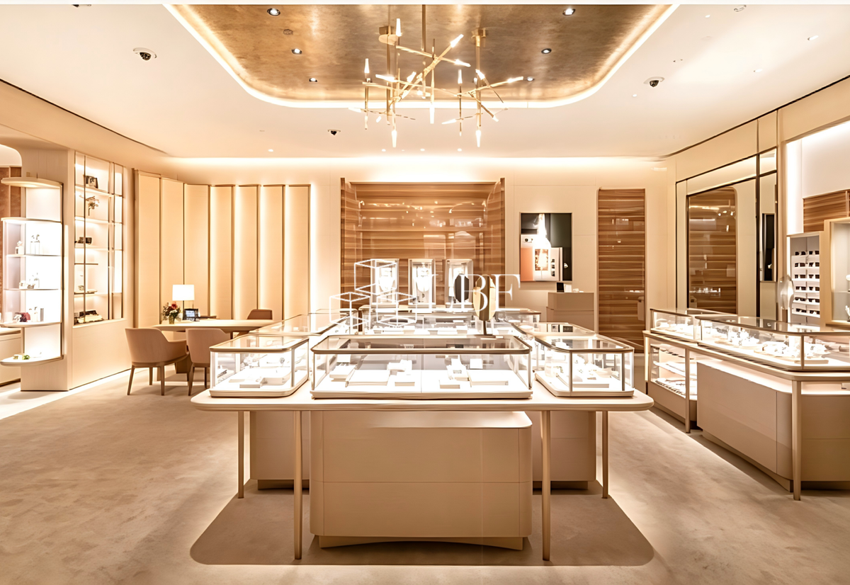 Vitrine sur mesure pour bijouterie haut de gamme dans tout le magasin