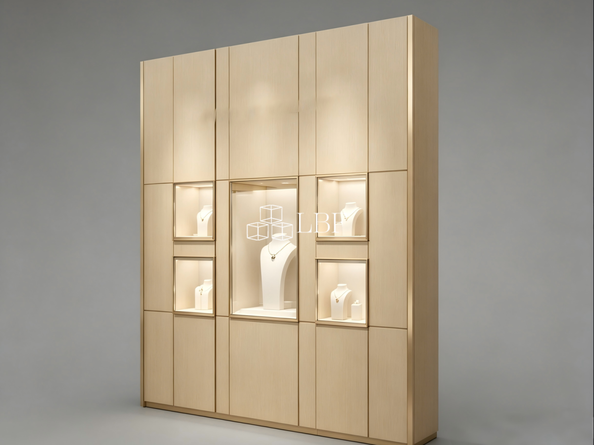 Armoire à bijoux haute intégrée contre le mur