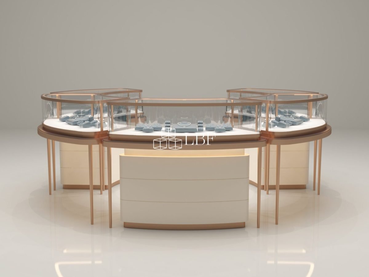 Îlot de Présentation Vitré Fermé et Courbé pour Bijoux