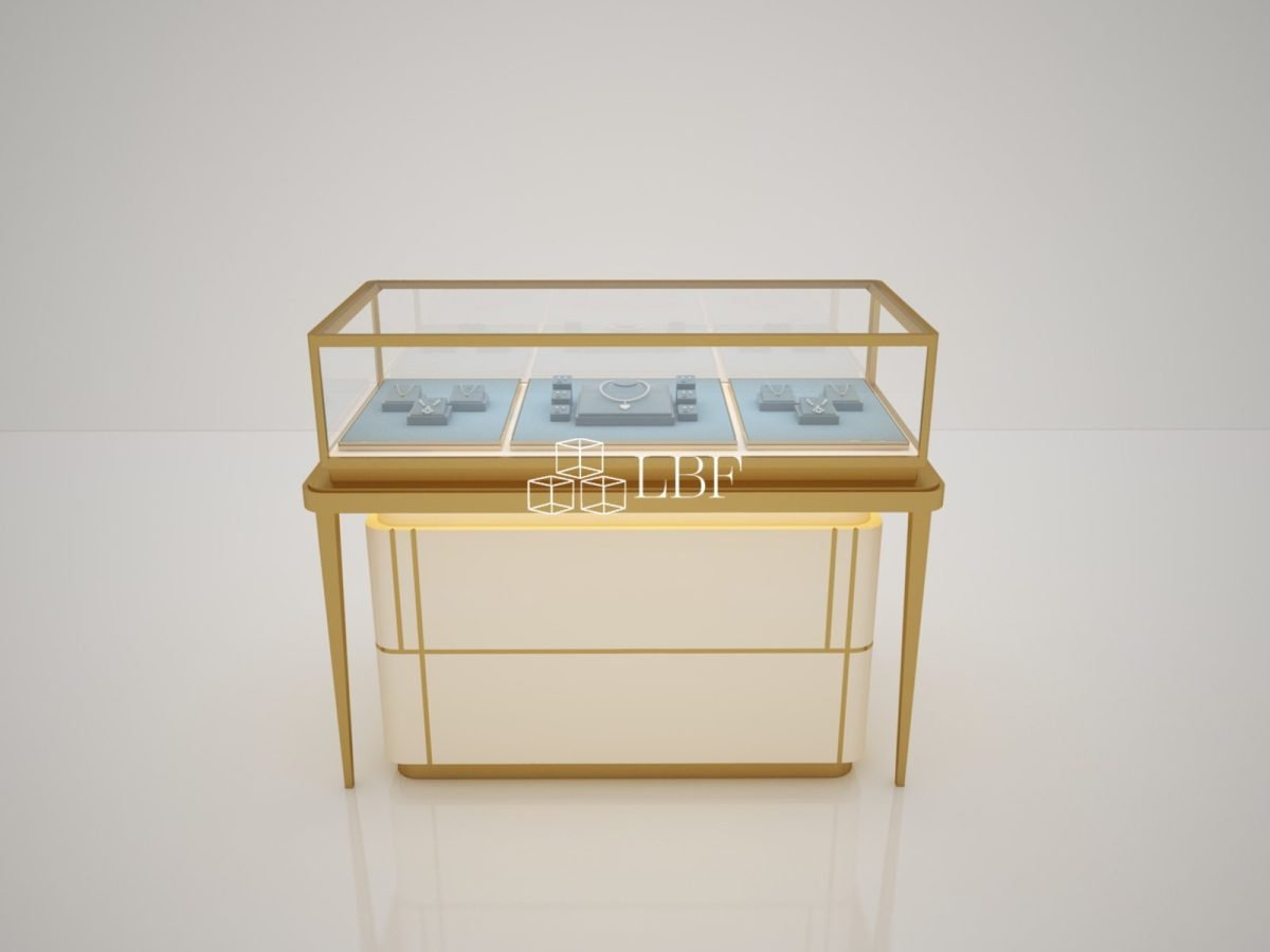 Vitrine à bijoux minimaliste à bordure dorée