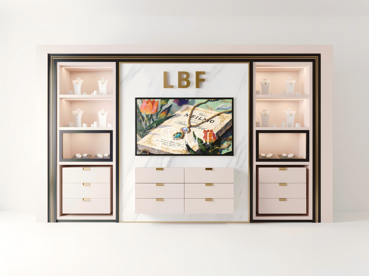LBF Modern Luxury Jewelry Display Wall Cabinet Custom LED Showcase System
